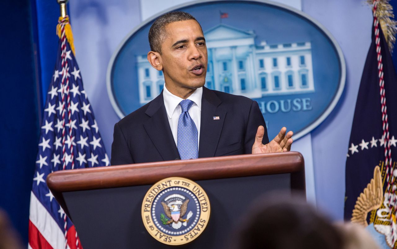 President Obama Makes Statement On Hurricane Sandy At White House