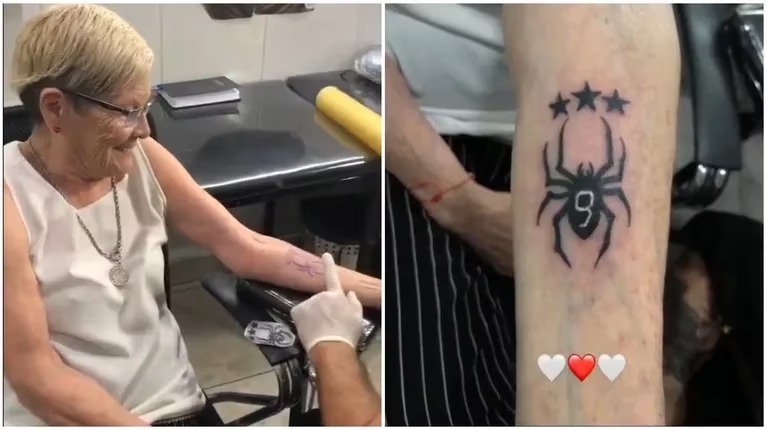 Abuela se tatuó una araña para homenajear a Julián Álvarez