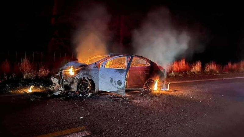 Auto se incendia tras chocar con ciervos en la Ruta 40 cerca de Junín de los Andes