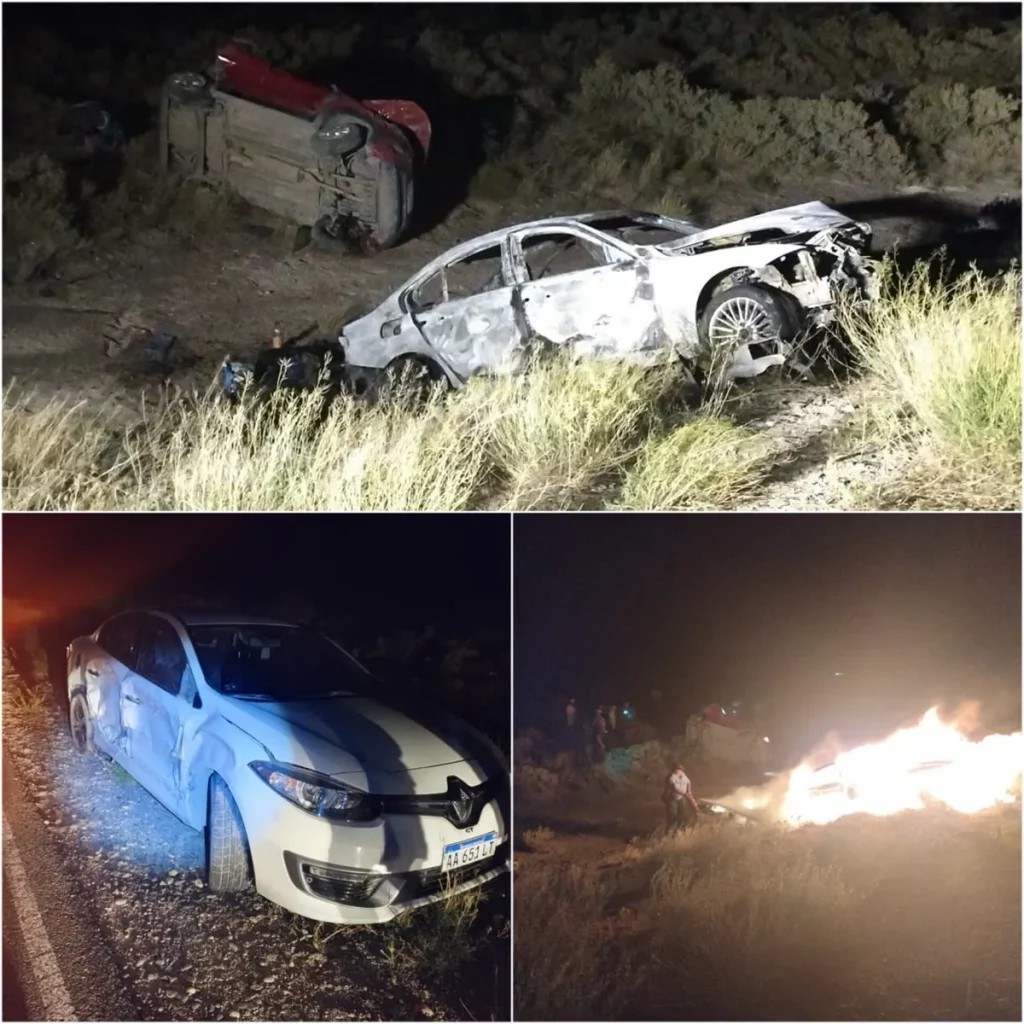 Una mujer grave y dos niños heridos en triple choque sobre la Ruta 237: un auto se incendió