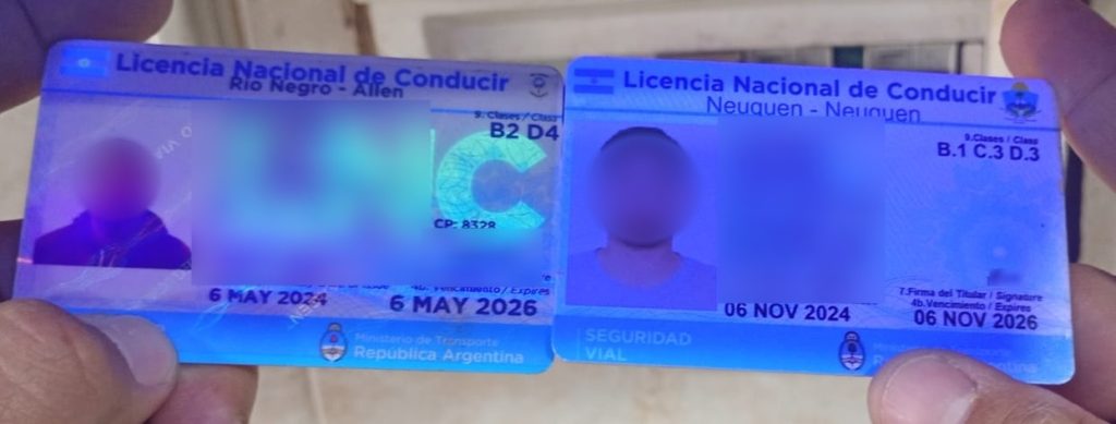Detectaron una licencia de conducir falsa durante un control vehicular en Cipolletti