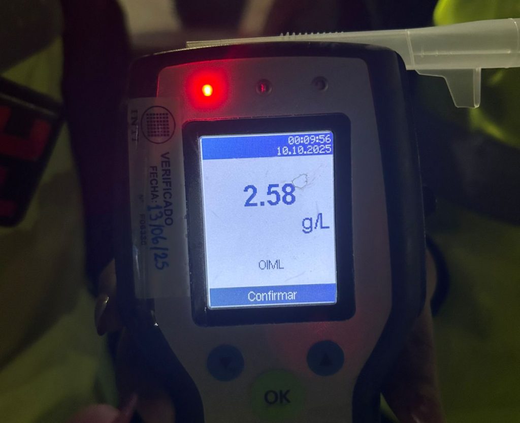 Peligro al volante: Motociclista fue detectado con 2,58 gramos de alcohol en sangre